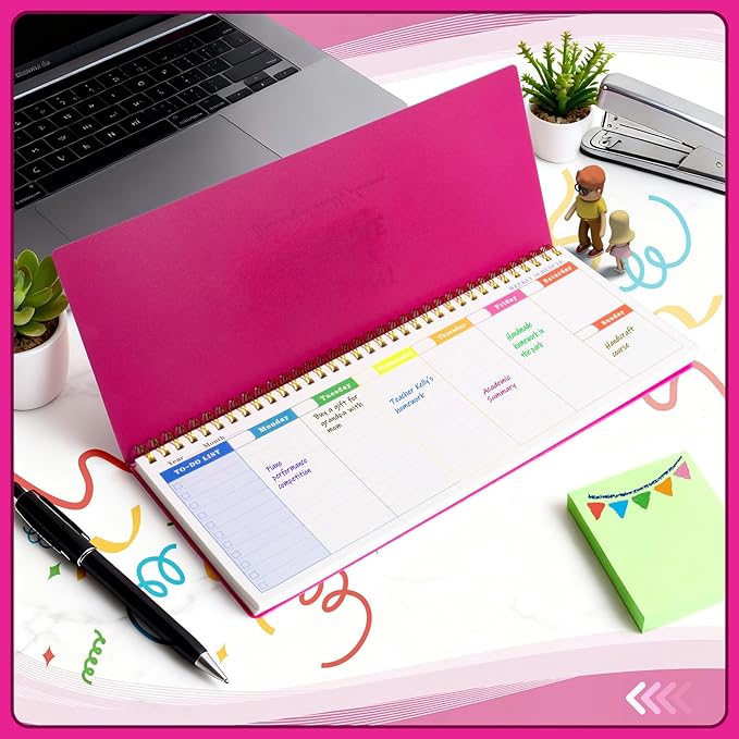 Undated Weekly Planner, 60-Week Horizontal Layout Desk Planner Daily To-Do List Pad for Office, Home & School Professionals & Students, Rose Red(5.4" x 12")