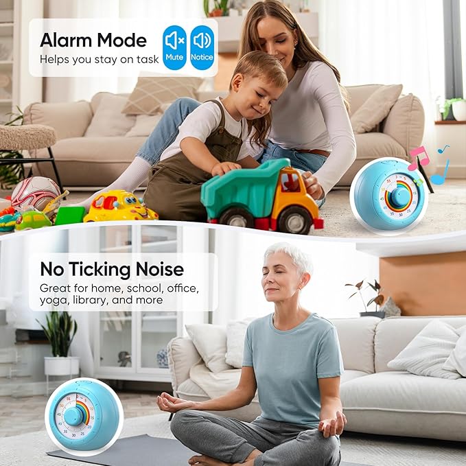 Visual Timer for Kids, 60-Minute Silent Countdown for Classroom, Home, Office, Kitchen, Rainbow Pattern Desk Timer, Time Management Tools with Silent Operation, Pomodoro Timer