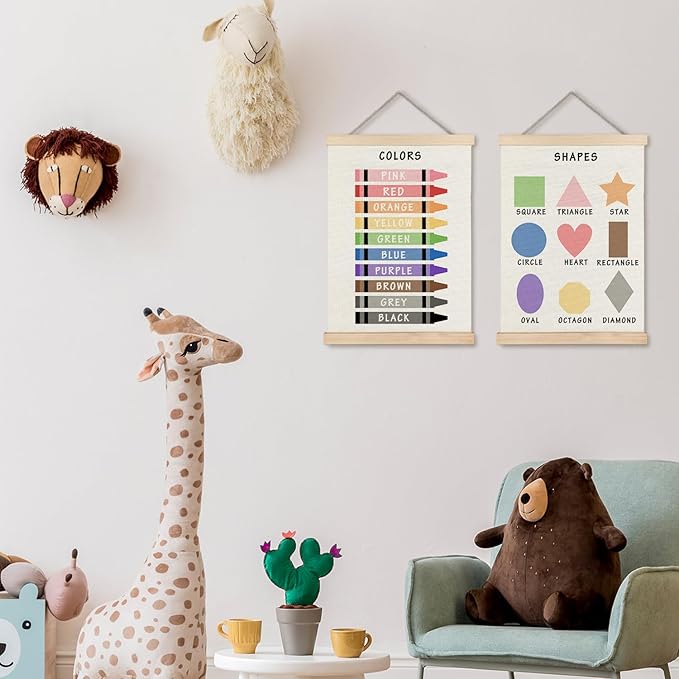 Supwhd Shapes Colors Posters for Classroom Wall, Shapes Colors Learning Poster Hanger Frame Wall Decor for Classroom Nursery Kids Room Playroom Preschool Decor, 16x24 Set of 2