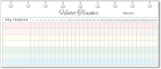 Horizontal Habit Tracker Inserts for 9 Classic Skinny Size Planners | Color or Black & White | Monthly Habit Log (Color, 9-Disc Skinny)