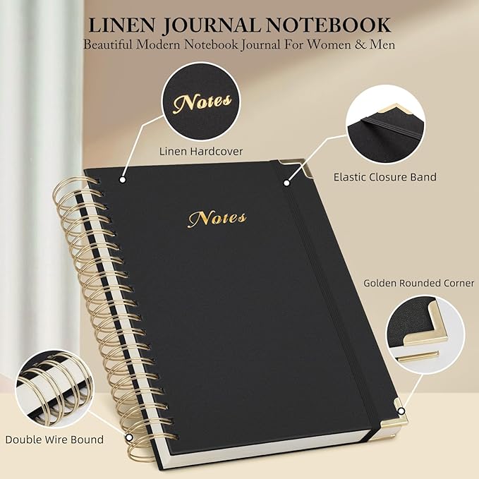 Spiral Notebook Journal, 328 Pages Linen Hardcover College Ruled Notebook, Lined Thick Journals for Women Men, A5 Thick Spiral Journal for Writing, 100GSM Paper, Cute Notebooks for Work School