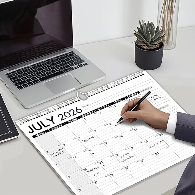 Calendar 2026, Anti Ink Bleed, Durable Thick Paper, Large days Blocks, Wall Calendar 18 Months with Stickers, 17" x 12" Large Simple Style 2026 Calendars for Home, Office, Teacher Supplies- Simple