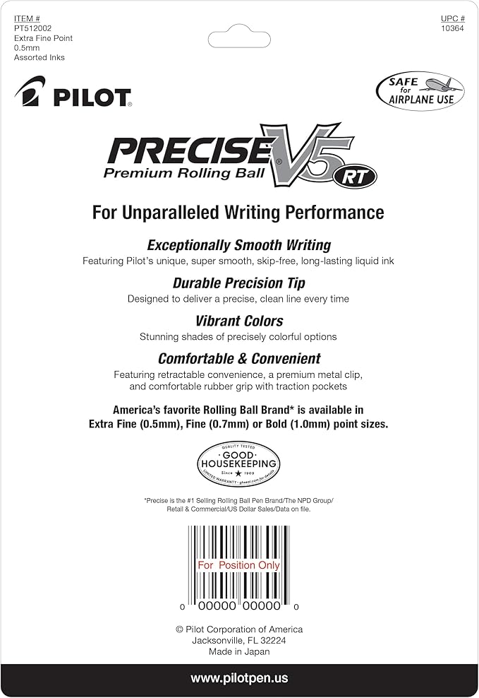PILOT, Precise V5 RT Refillable & Retractable Rolling Ball Pens, Extra Fine Point 0.5 mm, Assorted Colors, (Pack of 24)