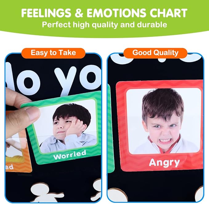 Eamay Emotions and Feelings Pocket Chart for Kids with 31 Cards,Social Emotional Learning Pocket Chart for Classroom and Home-School,Black (Black)