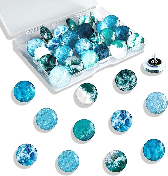 Ocean Decorative Push Pins, Thumb Tacks for Bulletin Board, Bulletin Board Decorations,Photos Wall Maps,Cute Thumbtack for Desk Accessories,Classroom Decor, Office Decor and Home(Ocean-24)