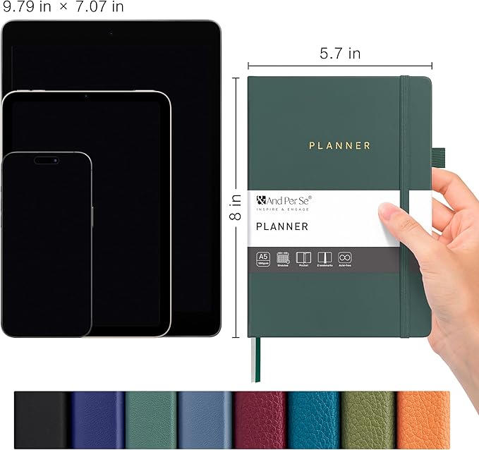 And Per Se Undated Planner – A5 Leather Hardcover Weekly & Monthly Goal Planner for 72 Weeks (1.5 Years) – with Goal & Habit Tracker (Forest Green)