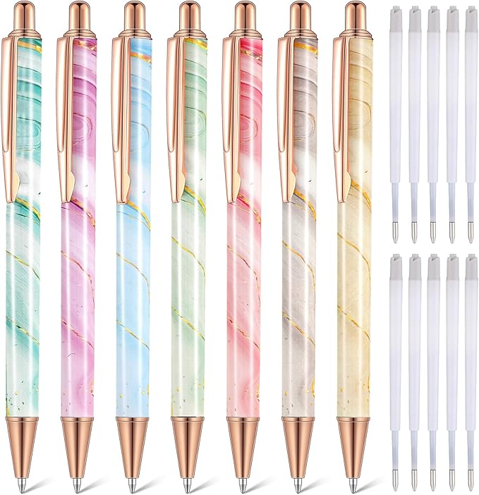 Sherr 7 Pcs Fancy Pens for Women Cute Sparkly Glitter Pens with 10 Pcs Black Ink Refills Pretty Gifts for Girls Office School Christmas Graduation(Marble)
