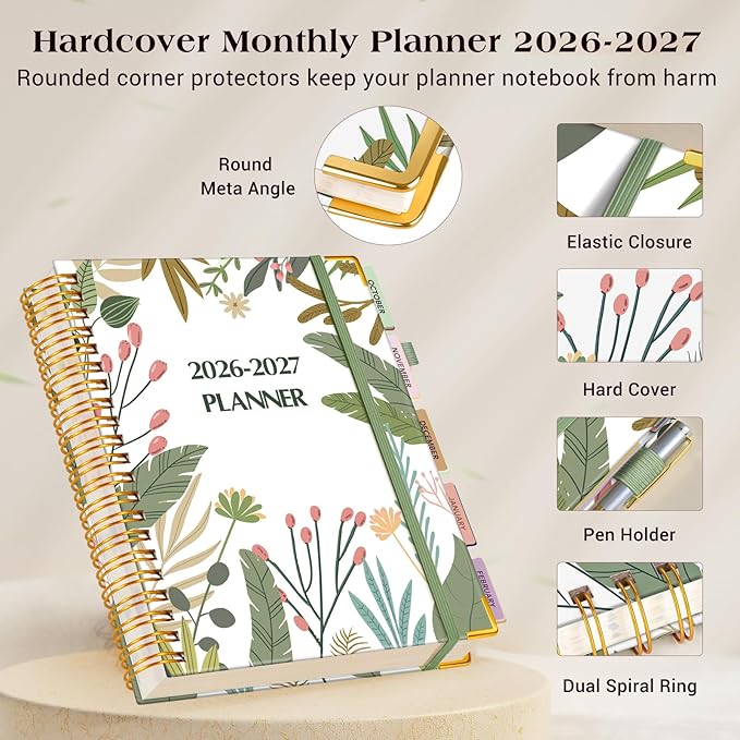 Planner 2026-2027, 18 Months Weekly and Monthly Daily Planner from January 2026 - June 2027, 8.5" x 11" A4 Large Hardcover Agenda Organizer Book 2026 with Tabs, Spiral Yearly Calendar Planners for School Work Home, Colorful Botanicals