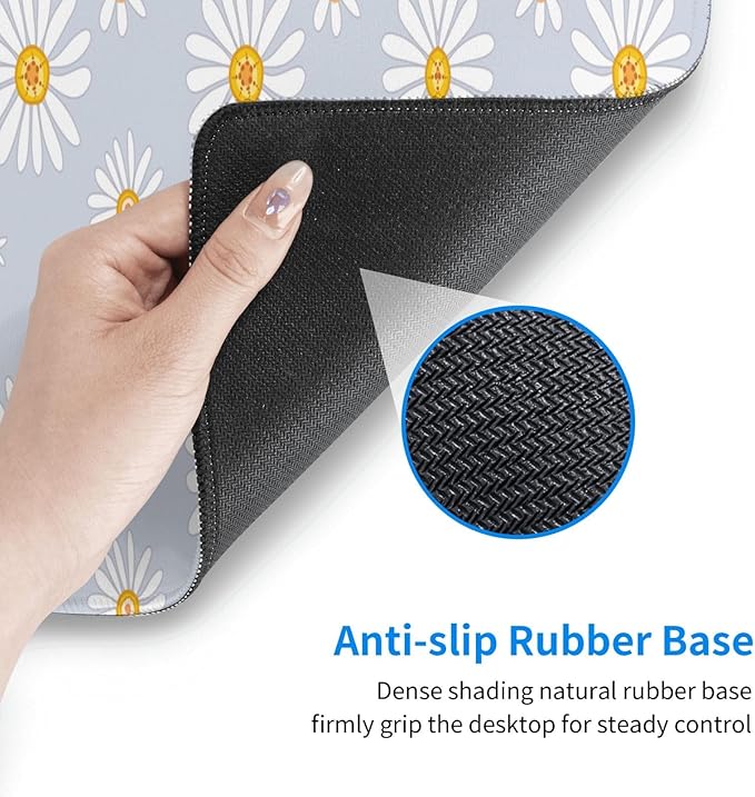 Daisy Flowers Large Mouse Pad with Stitched Edges Long Non-Slip Rubber Base Mousepad Laptop Keyboard Mat Desk Pad for Office Home Desk Decor, 31.5" X 11.8"