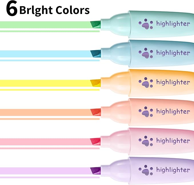 6 Highlighter Marker Pens Chisel Tip, Quick Dry, No Bleed, for Bible Study Notes Office Back to School Supplies