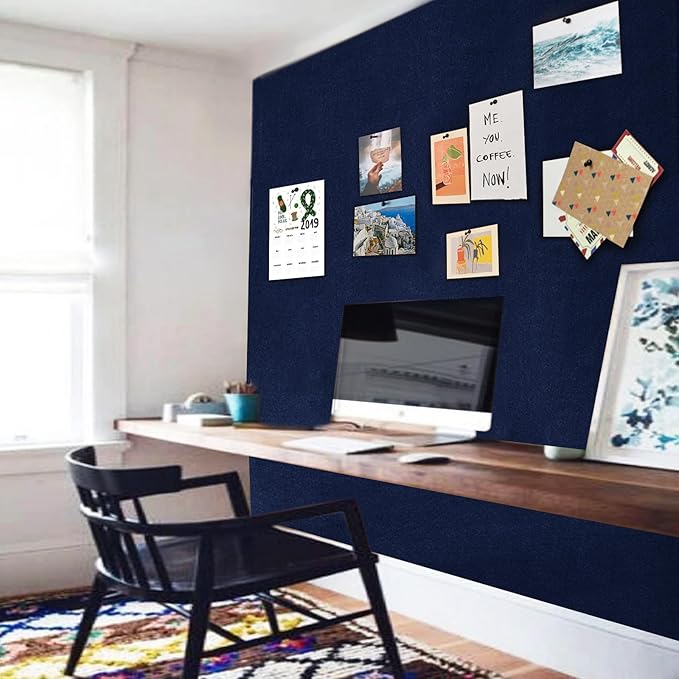 96"x48" Cork Board Roll with Linen Dark Blue - 1/4" Thick 4'x8' Frameless Natural Corkboard for Walls Pictures Photo Vision Prayer, ZHIDIAN Large Decorative Bulletin Board for Home Office School