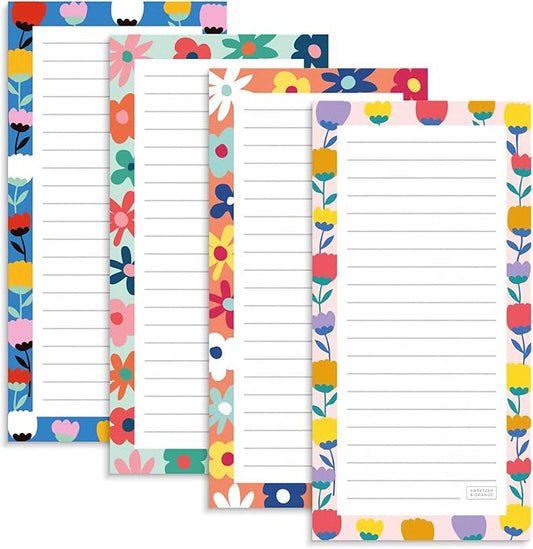 Sweetzer & Orange S&O Magnetic Notepads for Refrigerator 4 Pack - Fun Floral planner for Fridge Sets - Force field List sheets for cooler - Sticky writing pages for freezer - 3.5” x 7”, 45 Pages