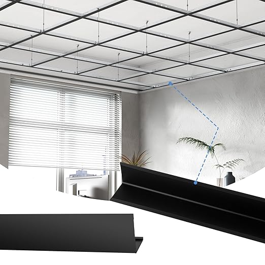 50 PCS 72 Inch Wall Molding Trim Drop Ceiling Grid System 6Ft Galvanized Steel Rust & Fire Resistance Easy Installation Ideal for Basement Living Room Kitchen Bathroom Black