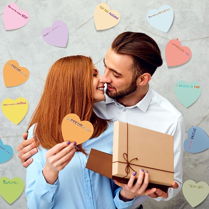 Teling 24 Pack Valentine's Day Sticky Notes Heart Shape Sticky Notes 3 x 3 Inch Appreciation Notepads Bulk Cute Memo Pads for Galentines Party Gifts School Office Supplies (Pastel)