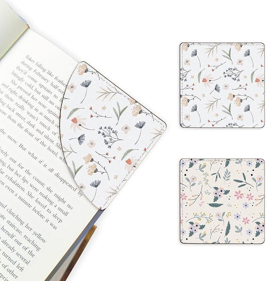 2 Pack Flower Leather Book Corner Bookmark, Durable Handmade Reading Accessories - Gifts for Readers, Women, Men, Teachers, Students 4