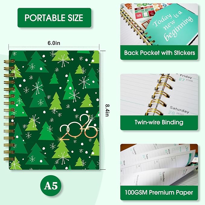 Ymumuda 2026 Planner, Daily Weekly Monthly Planner, 2026 Calendar Planner (Jan 2026 - Dec 2026), 8.4" x 6.3", Teacher School Student Work Agenda with Tabs, Ideal for School Office Supplies