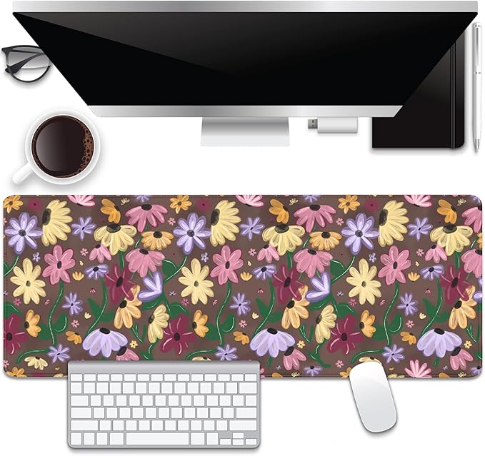 Cottagecore Mouse Pad Surprise Song Piano Floral Desk Pad,Cute Desk Mat Acoustic Set Aesthetic Mousepad,Extend XL Stitched Edges,Non-Slip Rubber Base for Office Work Home (31.5X11.8 in)