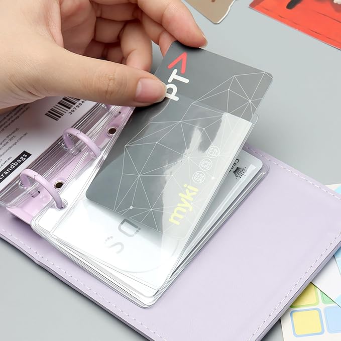 NatSumeBasics 12 Mini Binder Pockets Clear Card Holder A9 Binder Inserts PVC Cash Budget Envelopes for 3 Ring Binder Sheet Protectors Organize Photos Cards Bills (Mini, Clear)