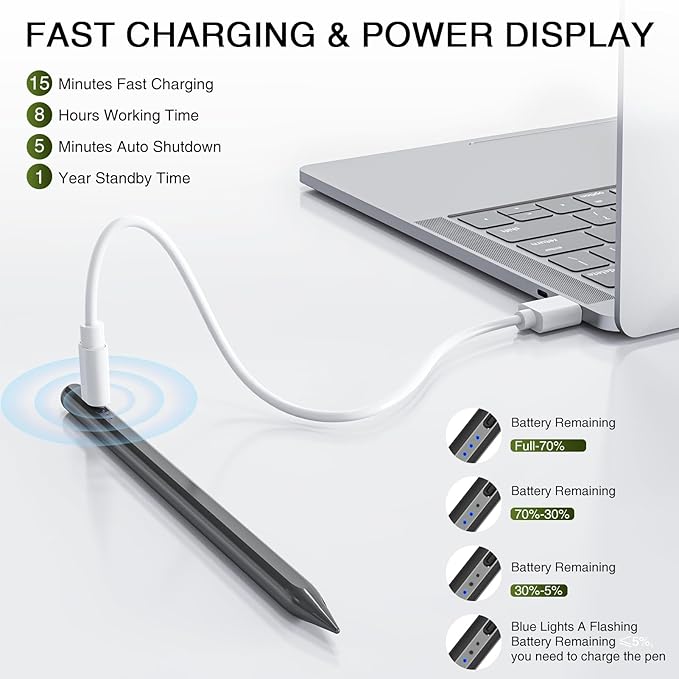 Pen for iPad 2018-2025, HATOKU 15 Mins Fast Charging Pencil 1st Gen with Tilt & Palm Rejection Compatible with iPad Air 3/4/5/M2/M3, iPad mini 5/6/7, iPad 6/7/8/9/10/11, iPad Pro 11/12.9"/M4 M5(Black)
