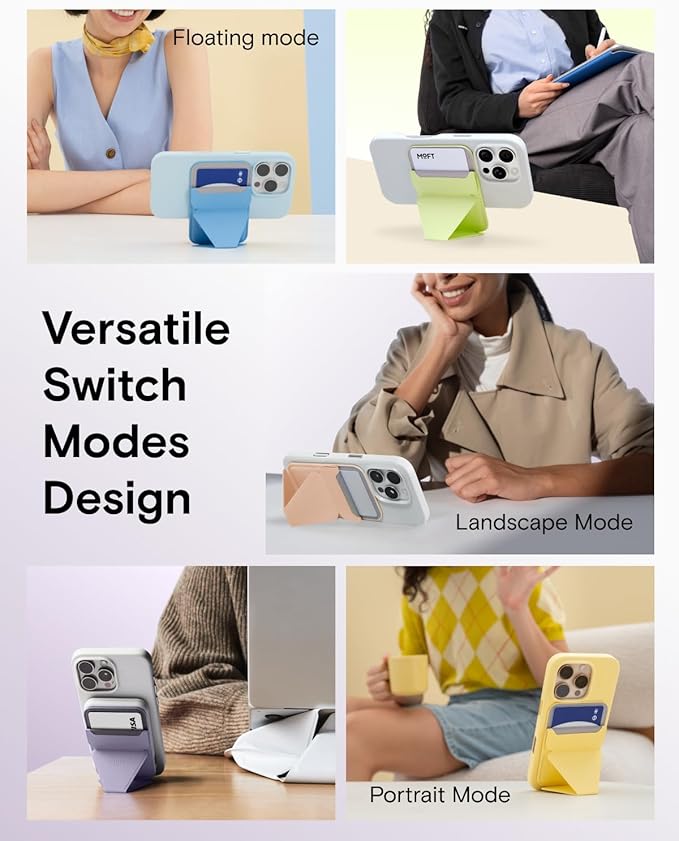MOFT Magnetic Wallet Stand Compatible with iPhone 17/16/15/14/13/12 Series, Angle Adjustment & Magsafe Compatible MOVAS Phone Stand,Peppermint