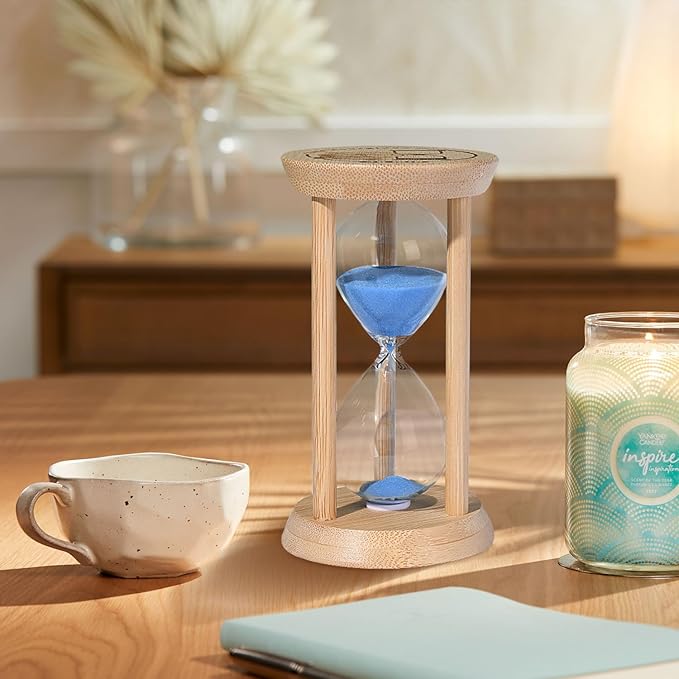SuLiao Wooden Sand Timer 1 Minute Hourglass, Beech Sand Clock, Blue Small 1 Min Timer, Reloj De Arena Hour Glass Sandglass for Home Office Decorative Game Classroom