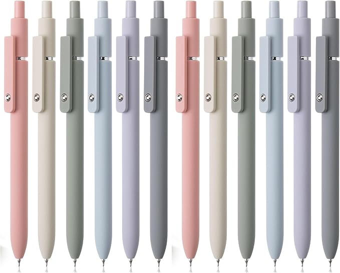 Mr. Pen - Retractable Fine Point Gel Pens, 12 Pack, Morandi Barrels, Fast Dry Black Ink, 0.5 mm Cute Aesthetic Pens for Journaling