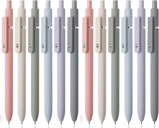 Mr. Pen - Retractable Fine Point Gel Pens, 12 Pack, Morandi Barrels, Fast Dry Black Ink, 0.5 mm Cute Aesthetic Pens for Journaling