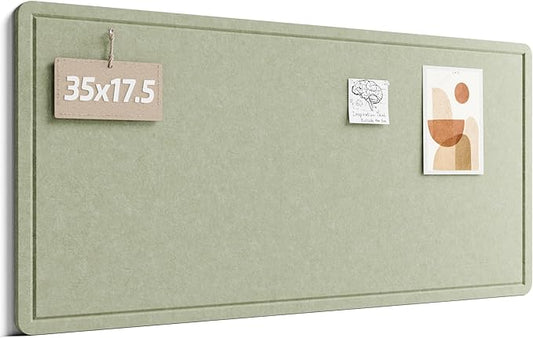 Fluxynara Bulletin Board, 35" x 17.5" Cork Board Alternative with 12 Safe Removable Adhesive Tabs, Foldable Felt Pin Board for Home Office, Classroom, Bedroom,Entryway for Walls— Sage