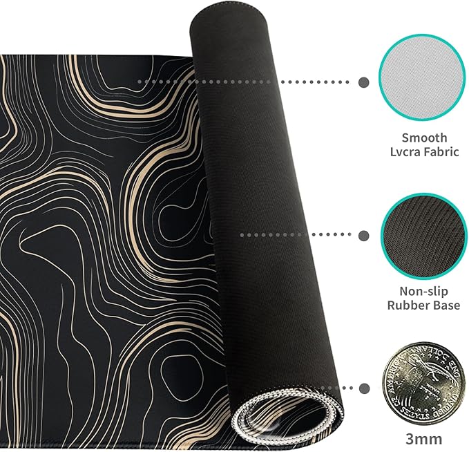 Desk Mat Mouse Pad Gaming Desk Pad XL Large Mouse Mat Office Decor Accessories (Black Gold Terrain)