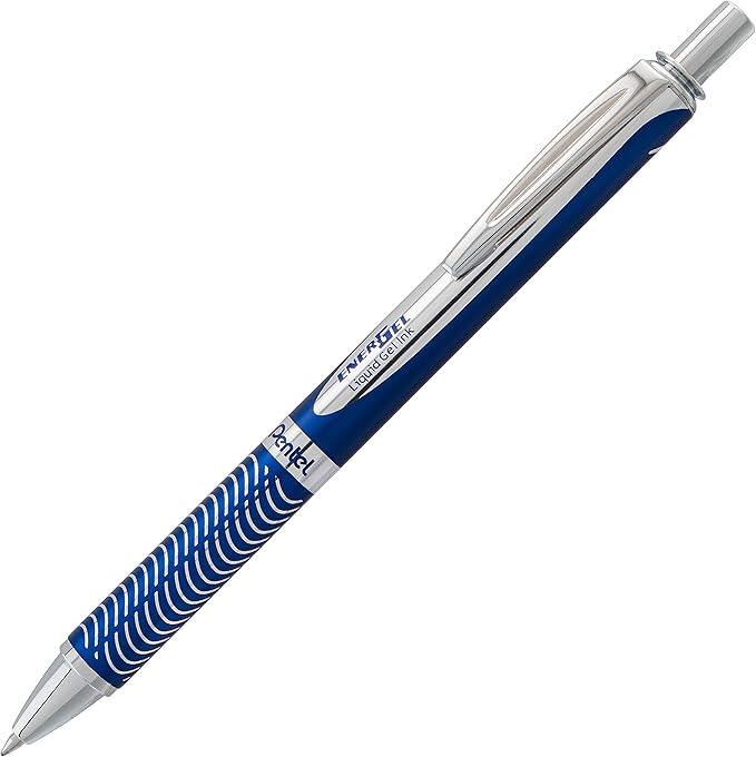 Pentel Energel Alloy Retractable Liquid Gel Pen, (0.7mm) Medium Line, Navy Blue Barrel, Black Ink, 1 Pack (BL407CBPA)