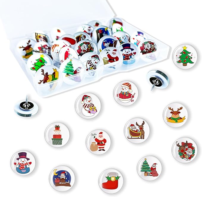 24Pcs Christmas Decorative Push pins,Cute Bulletin Board Tacks,Cork Board Tacks,Thumb Tack Decorative for CorkBoard, Office Organization or Home