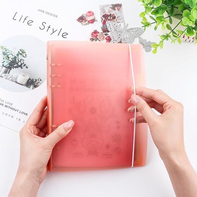 A5 6 Ring Binder Cover with Snap Button Closure Loose Leaf Folders Journal Notebook File Shell Protector for 6 Hole Planner Pages Refill Insert DIY Scrapbooking Stamp & Die Storage (Orange)