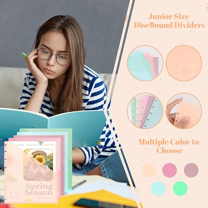 （5.5×8.5 inch） 10Pcs Junior Size Discbound Pocket Dividers DiscBound Binder Dividers Disc Bound Planner Supplies DiscBound Pocket Folder Discbound Notebook Accessories 8 Disc Planner Cover for Office