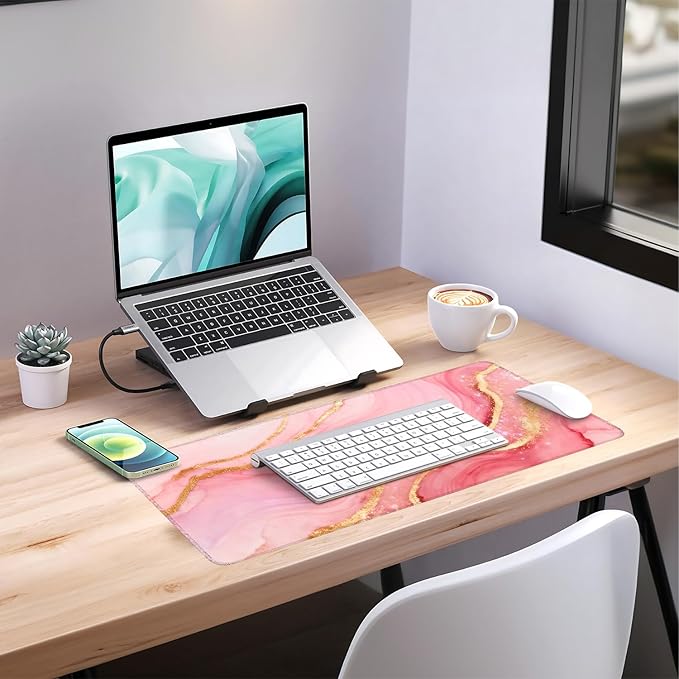 Pink and Gold Stripes Extended Gaming Mouse Pad 31.5x11.8inches Large Desk Mat Anti-Slip Rubber Base & Durable Stitched Edges for Gamers Smooth Mouse Writing Surface for Desk Office/Home