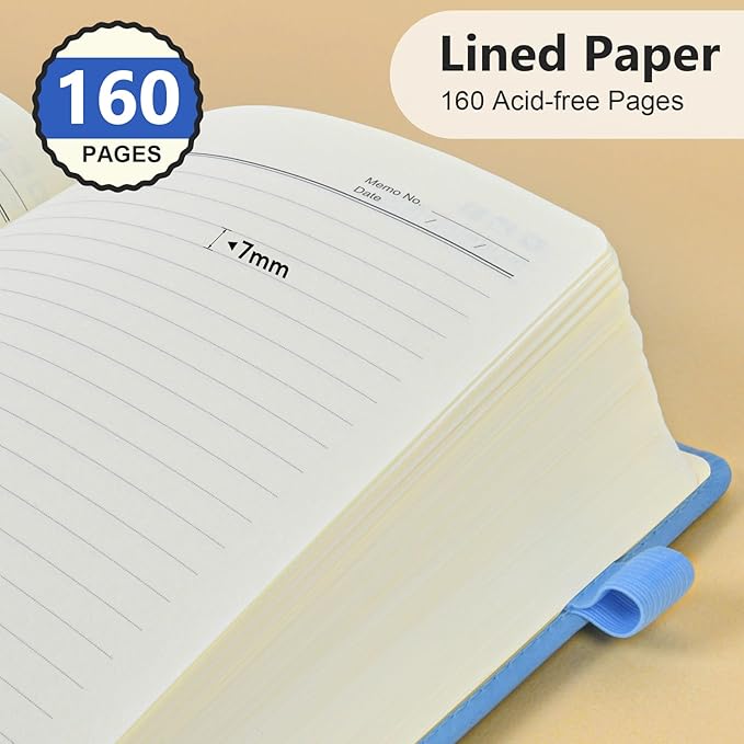 Lined Journal Notebook for Men & Women, 160 Pages College Ruled Journal for Writing, A5 Hardcover Leather Notebooks for Work, School, Business, Travel, Daily Diary 5.9" x 8.5" (Blue)