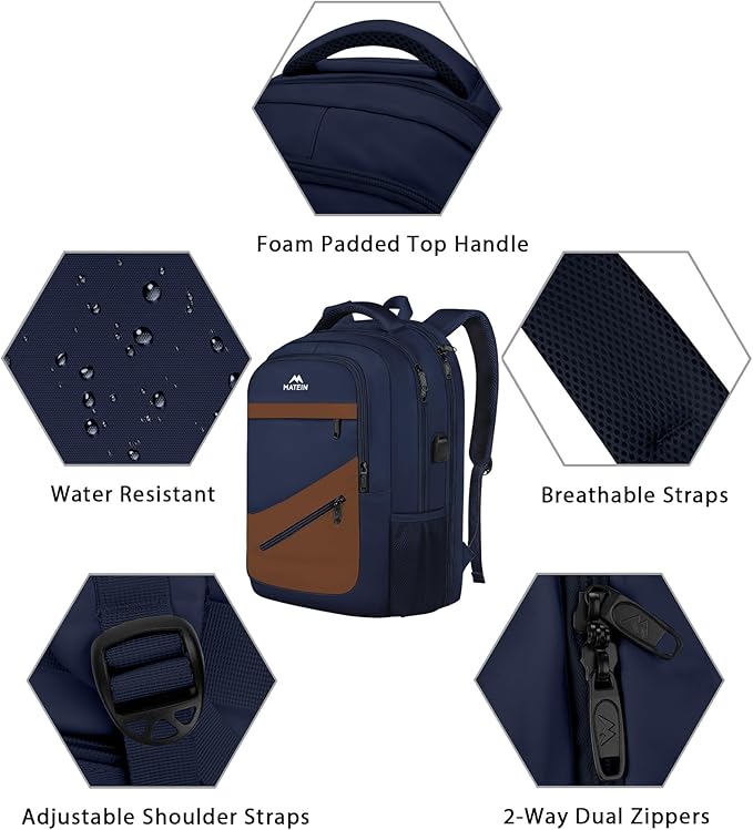 MATEIN Travel Backpack for Men with USB Charging Port, TSA Friendly Carry On 17.3 Inch Laptop Backpack with Luggage Strap, Water Resistant Flight Approved Work Business College Daypack Bag for Men