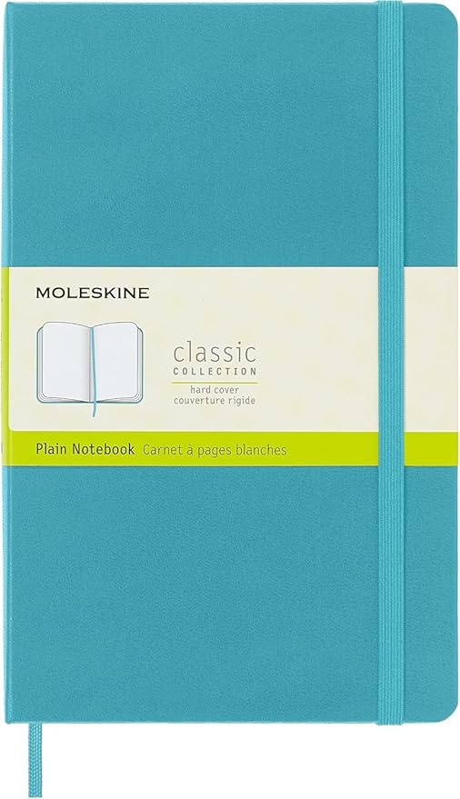 Moleskine Classic Notebook, Hard Cover, Large (5" x 8.25") Plain/Blank, Reef Blue, 240 Pages