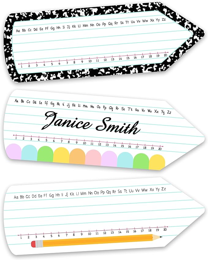 Pencil Name Tags, Self Adhesive Name Tags for Classroom, Pencil Stickers Decorations for Student Desks, Labels for Kindergarten Locker, 04