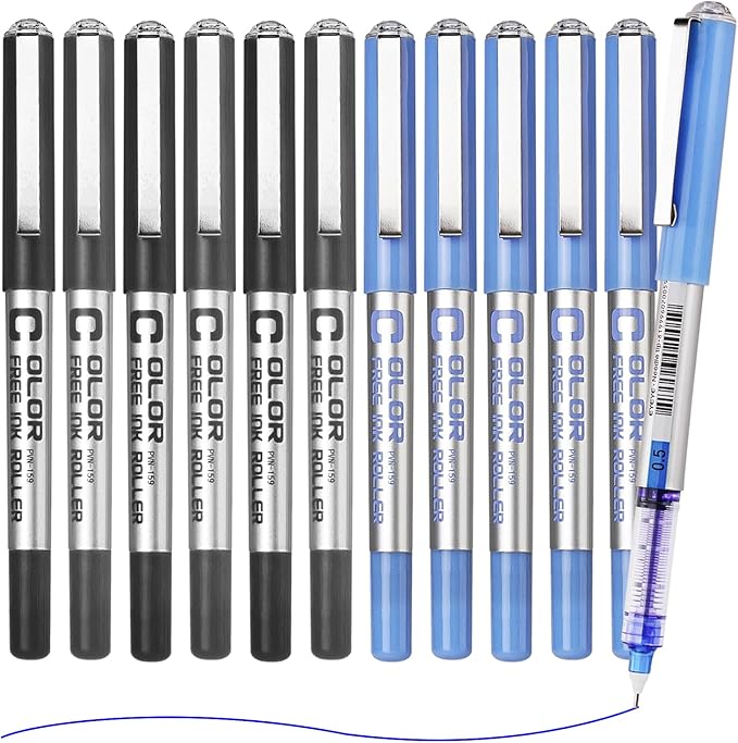 EYEYE Rollerball Pens 0.5mm, 6 Black 6 Blue Extra Fine Point Needle Tip Pen Quick Dry, Liquid Ink Pens Fine Point Smooth Writing Pen for Journaling, Note Taking, Office, School Supplies