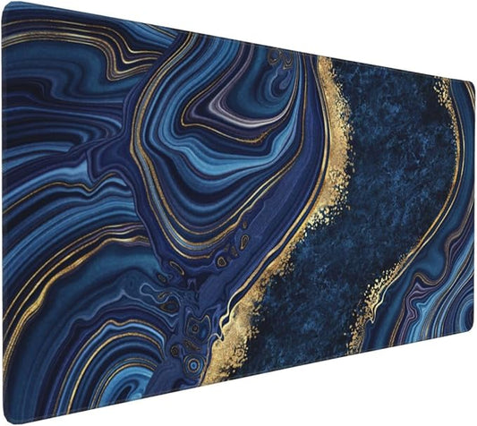 Gaming Mouse Pad,Large Mouse Pads for Desk,Non-Slip Rubber Base Extended Mousepad,XXL Keyboard Mouse Mat,Computer Keyboard Desk Pad with Stitched Edges,35.4x15.8inch,Blue Golden Marble