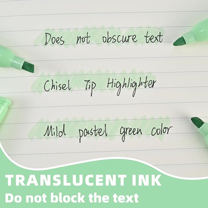 Green Highlighters 12 Pack, Mild Pastel Color, Chisel Tip Bible Highlighters No Bleed, Quick-Drying, Cute Aesthetic Markers for Journaling, Bible Study, School Office Supplies