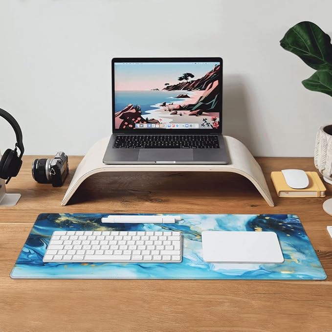 Desk Pad,Office Desk Mat 31.5"×11.8" Large Gaming Mouse Pad,Durable Extended Computer Mouse Pad,Waterproof Thick Big Mouse Pads with Non-Slip Rubber Base Office Home Blue Gold Marble