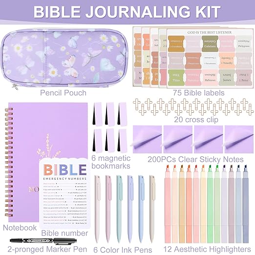 Bible Study Supplies, Bible Journaling Kit, Bible Study Kit for Women, Aesthetic Book Annotation Kit, Bible Study Tools, Christian Gifts for Women, Pencil Case Bible Accessories Set