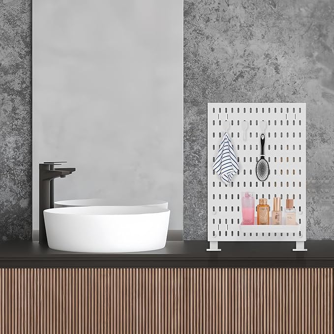 Desk Pegboard Combination Kit,Desk Organizer for Home Office,Plastic Peg Board with 7 Accessories Hooks Shelf Baskets, 16.5" x 11.8"