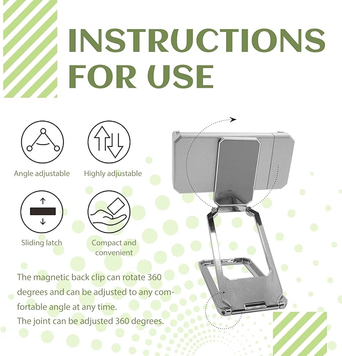 New Three Folds Clip Type 360° Folding Bracket, Travel Cell Phone Stand,Back Clip Foldable Phone Holder, Adjustable Cell Phone Stands Compatible with All Types Smartphones(Silver)