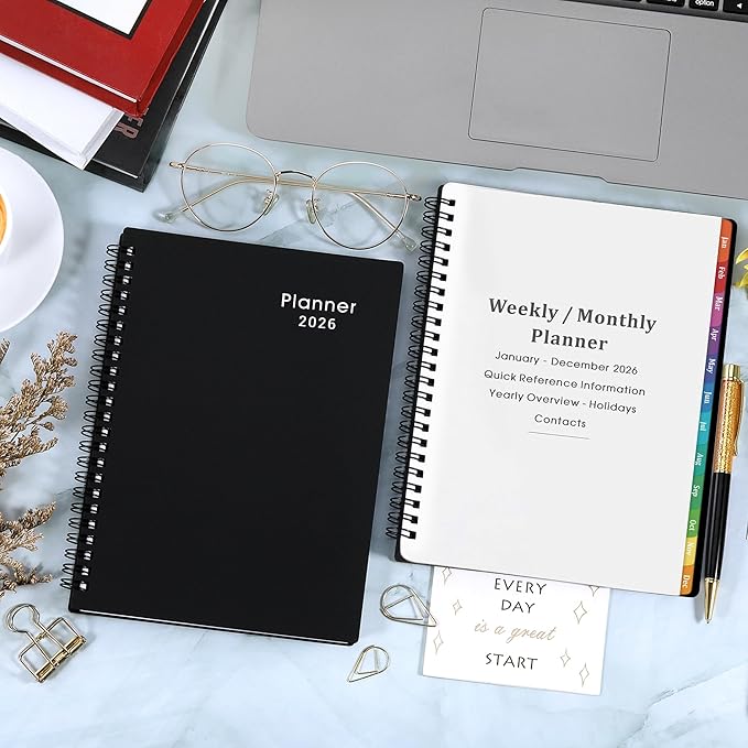 2026 Planner - Weekly & Monthly Planner 2026, Planner 2026, From January 2026 - December 2026, 6.25 in × 8.3 in, Flexible Cover, Twin-Wire Binding - Classic Black, Improving Your Time Management Skill