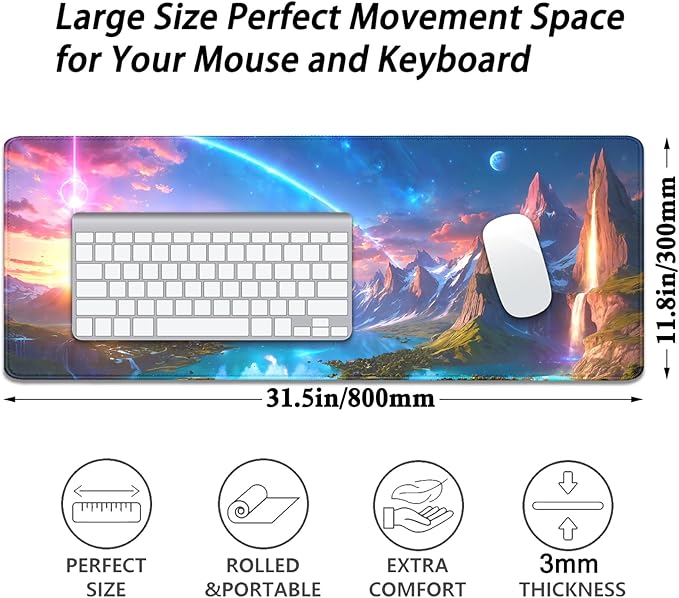 Mountain Starry Sky Desk Pad Mouse Pad,Large XL Mouse Mat with Stitched Edges for Gift,Non-Slip Rubber Base Mousepad for Office PC Keyboard Laptop and Home Work Desk Mat(31.5X11.8 in)