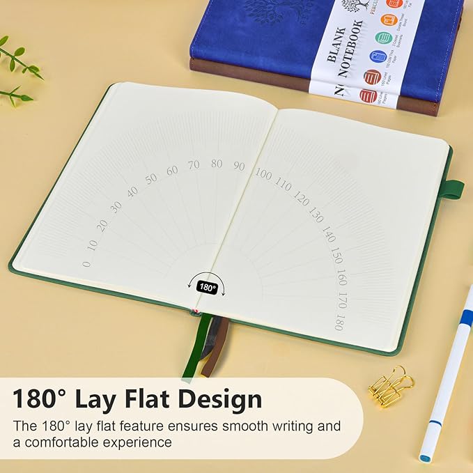 Blank Journal Ntebook for Men & Women, 160 Pages Blank Journals for Writing, Drawing,Sketch Book,5.9" x 8.5" Leather Sketchbook, Unlined Notebook for Work, School, Art (Green)