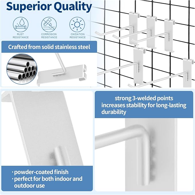 20Pcs Gridwall Hooks, Metal Grid Panel Hanging Peg Hooks, Grid Wall Accessory for Clothes Storage, Home Organization, Retail Display (White, 4"/10Cm)