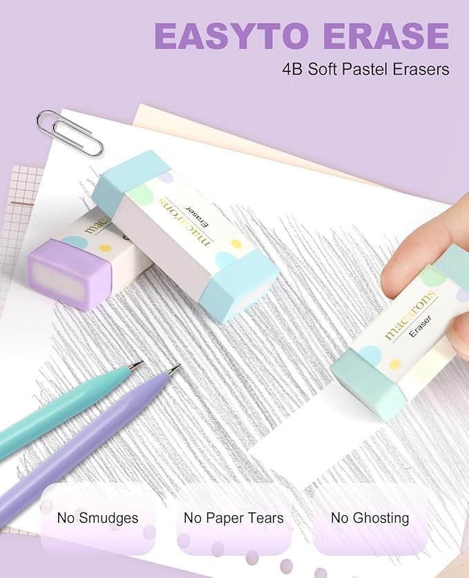 Aesthetic School Supplies with Cute Pencil Case, 12x Pastel Mechanical Pencils 0.5 & 0.7mm with 720x HB Leads, 4x Erasers and 1x Sticky Note, Suitable for Writing, Drafting Drawing Sketching(blue)